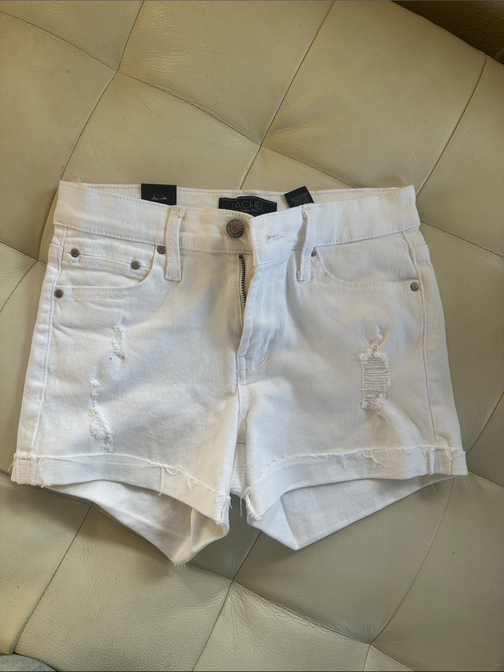 Rachel White Distressed Denim Cutoff Shorts